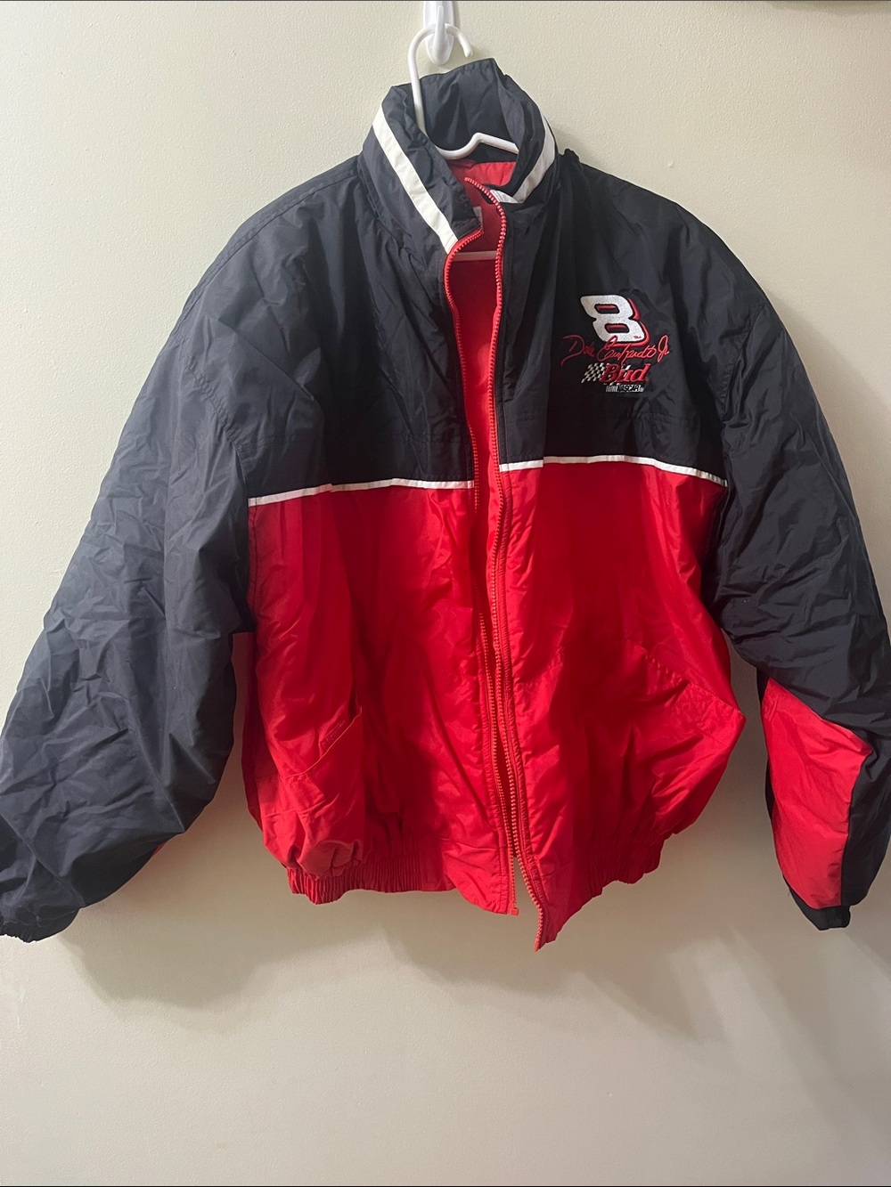 Dale Earnhardt jr Red and Black Racing Puffer Jacket with Number 8 Patch